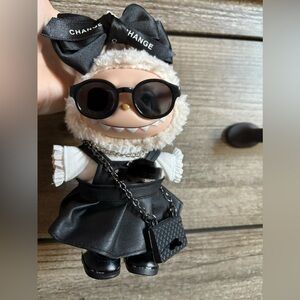 Black leather dress outfit for labubu